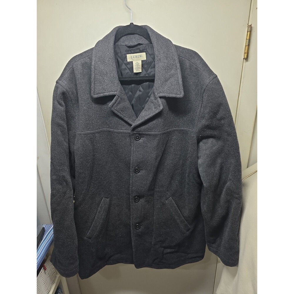 J CREW University Jacket Mens XL Charcoal Thinsulate Quilted Lined Button